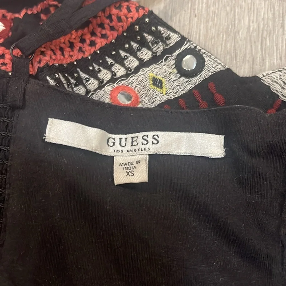 GUESS Womens Black Liberty Embroidered Crop Top Jet Size  XS - Picture 7 of 12
